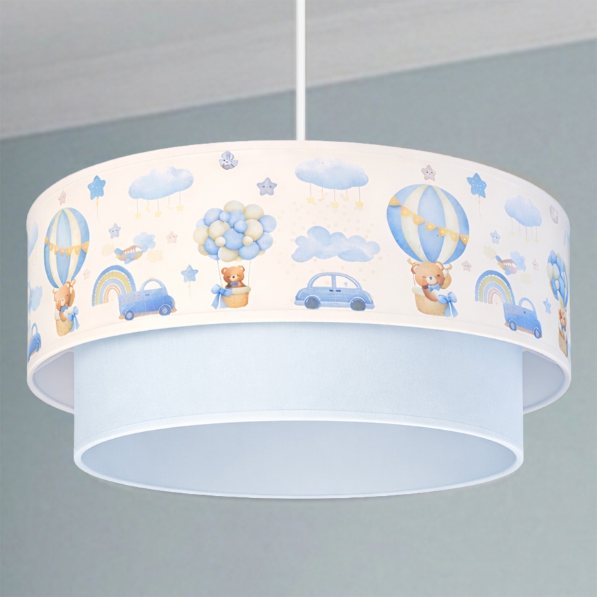 Brilagi - BOBO LED Kids' Pendant Light on Cord, 1xE27/60W/230V, dia. 40 cm, cream/blue/teddy bears