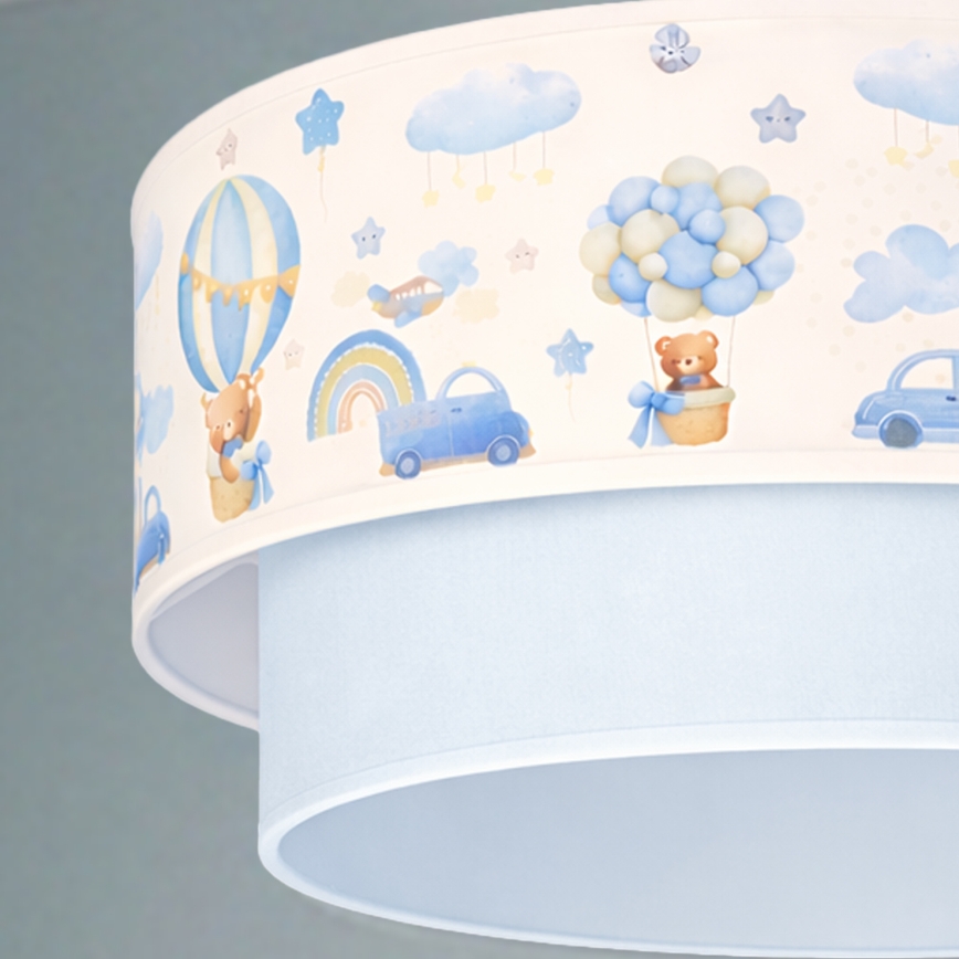 Brilagi - BOBO LED Kids' Pendant Light on Cord, 1xE27/60W/230V, dia. 40 cm, cream/blue/teddy bears