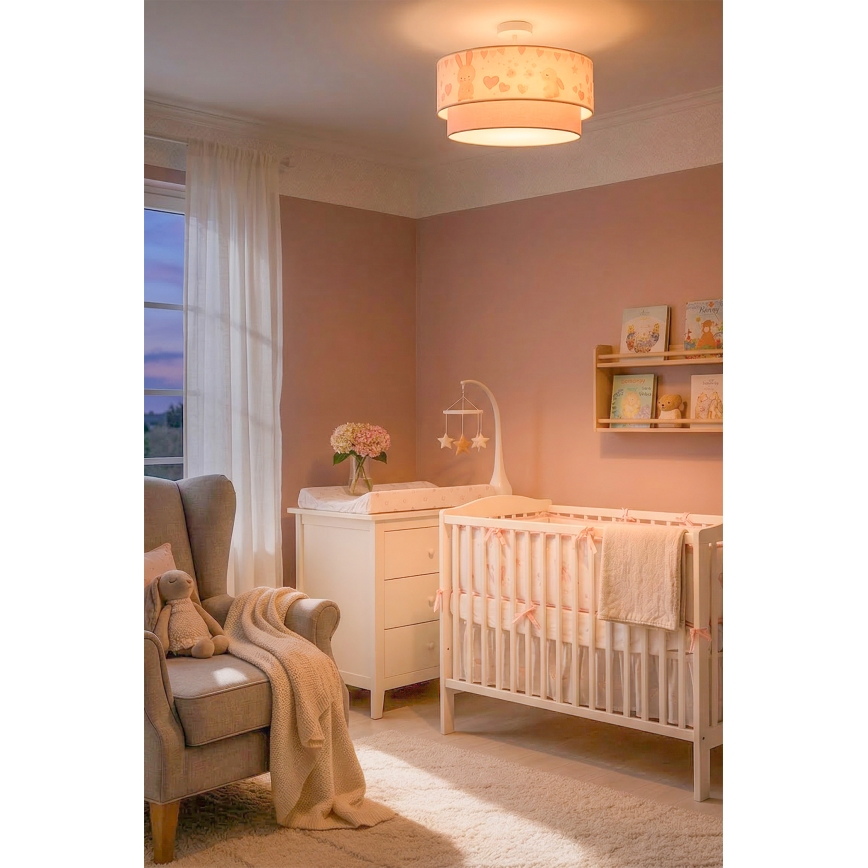 Brilagi - BOBO LED children's flush-mount ceiling light 1xE27/10W/230V Ø 40 cm cream/pink/bunnies