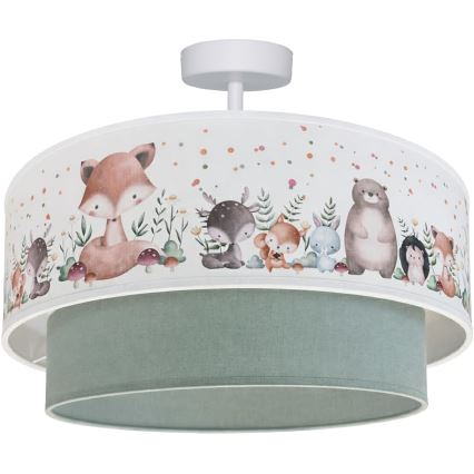 Brilagi - BOBO LED Children's Surface-Mounted Ceiling Light 1xE27/60W/230V Ø 40 cm white/green with animal motifs