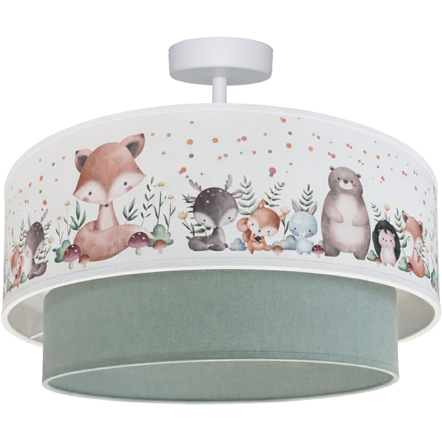 Brilagi - BOBO LED Children's Surface-Mounted Ceiling Light 1xE27/60W/230V Ø 40 cm white/green with animal motifs