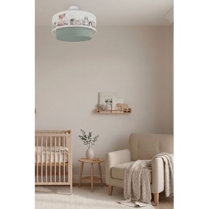 Brilagi - BOBO LED Children's Surface-Mounted Ceiling Light 1xE27/60W/230V Ø 40 cm white/green with animal motifs