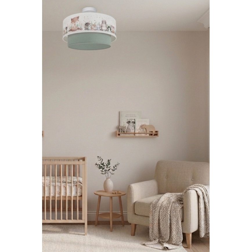 Brilagi - BOBO LED Children's Surface-Mounted Ceiling Light 1xE27/60W/230V Ø 40 cm white/green with animal motifs
