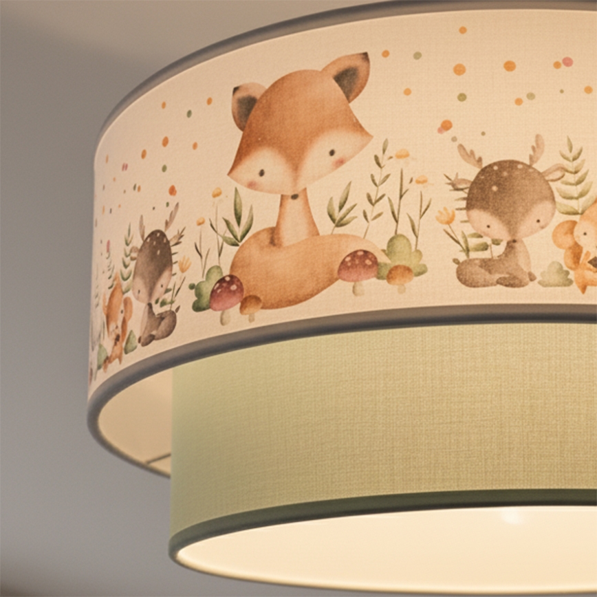 Brilagi - BOBO LED Children's Surface-Mounted Ceiling Light 1xE27/60W/230V Ø 40 cm white/green with animal motifs
