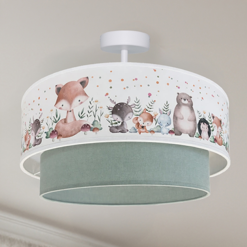 Brilagi - BOBO LED Children's Surface-Mounted Ceiling Light 1xE27/60W/230V Ø 40 cm white/green with animal motifs
