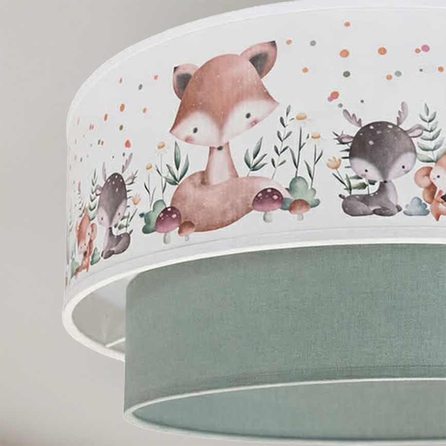 Brilagi - BOBO LED Children's Surface-Mounted Ceiling Light 1xE27/60W/230V Ø 40 cm white/green with animal motifs