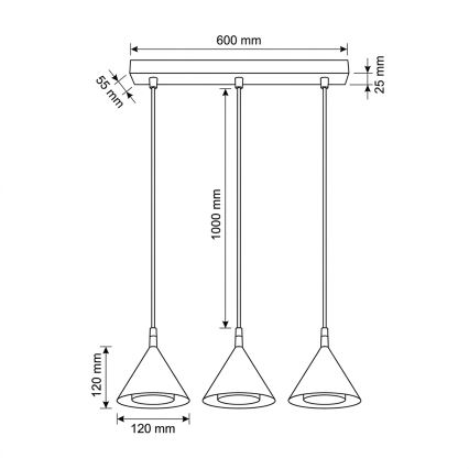 BRILAGI - LED Cable-hung pendant CONE TRIPLE 3xGX53/15W/230V black