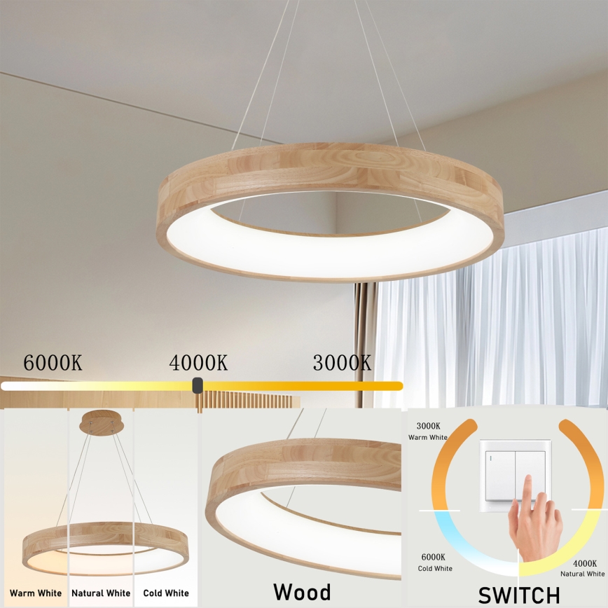 Brilagi - Cable-hung LED Pendant FALCON WOOD LED/40W/230V 3000/4000/6000K Ø 60 cm wood