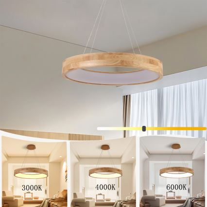 Brilagi - Cable-hung LED Pendant FALCON WOOD LED/40W/230V 3000/4000/6000K Ø 60 cm wood