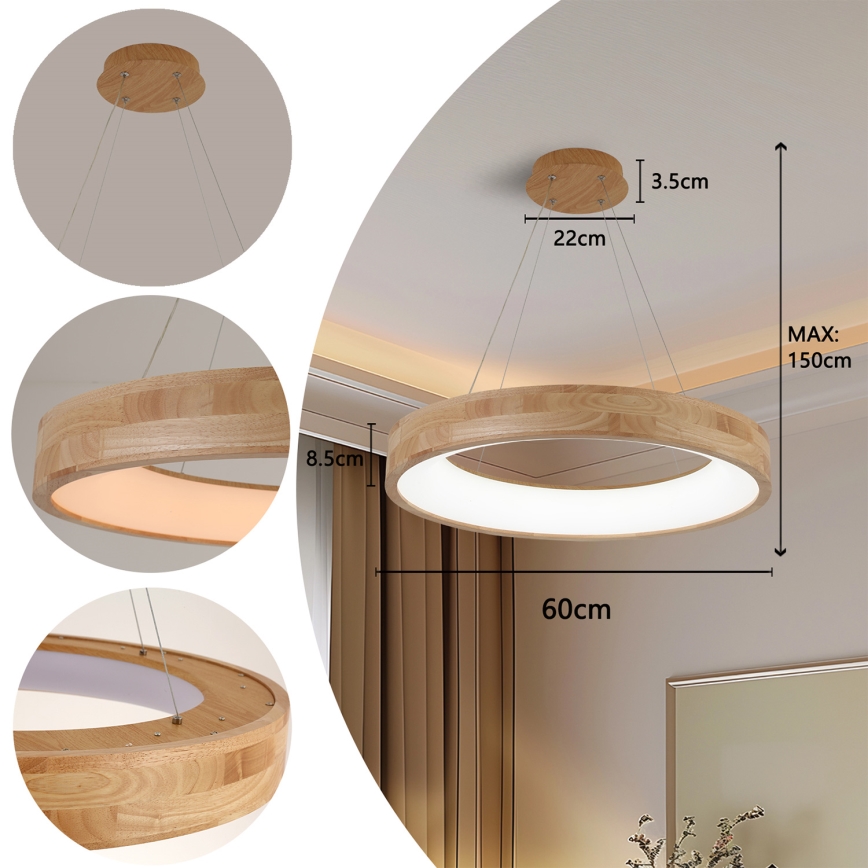 Brilagi - Cable-hung LED Pendant FALCON WOOD LED/40W/230V 3000/4000/6000K Ø 60 cm wood