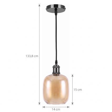 BRILAGI - LED Pendant Light on Cable RETRO GLASS 1xE27/60W/230V Ø 14 cm black/smoked brown