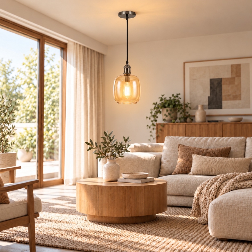 BRILAGI - LED Pendant Light on Cable RETRO GLASS 1xE27/60W/230V Ø 14 cm black/smoked brown