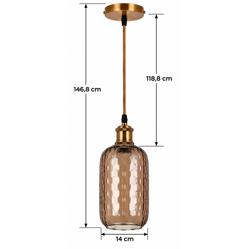 BRILAGI - LED pendant light on cable RETRO GLASS 1xE27/60W/230V Ø 14 cm gold/smoked brown