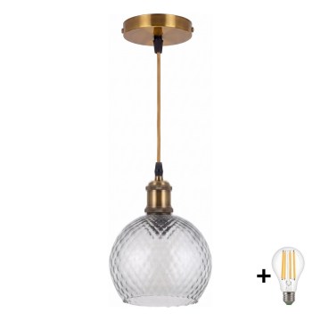 BRILAGI - LED cable-hung pendant RETRO GLASS 1xE27/60W/230V Ø 25 cm gold/smoked grey