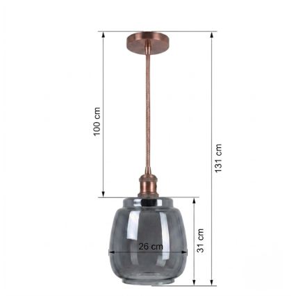 BRILAGI - LED Pendant on Cable RETRO GLASS 1xE27/60W/230V Ø 26 cm Copper/Smoked Gray