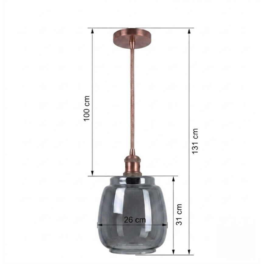 BRILAGI - LED Pendant on Cable RETRO GLASS 1xE27/60W/230V Ø 26 cm Copper/Smoked Gray