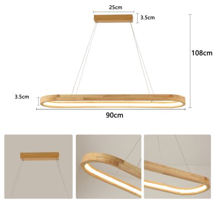 Brilagi - LED Cable-Hung Pendant UMEA WOOD LED/40W/230V 90x22 cm rubberwood