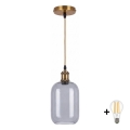 BRILAGI - LED cable-mounted pendant RETRO GLASS 1xE27/60W/230V Ø 14 cm gold/smoke grey