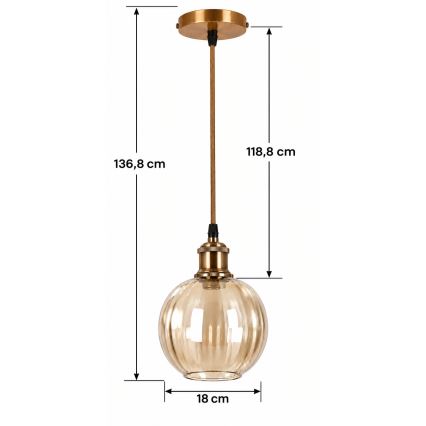 BRILAGI - LED pendant on cable RETRO GLASS 1xE27/60W/230V Ø 18 cm gold/smoked brown