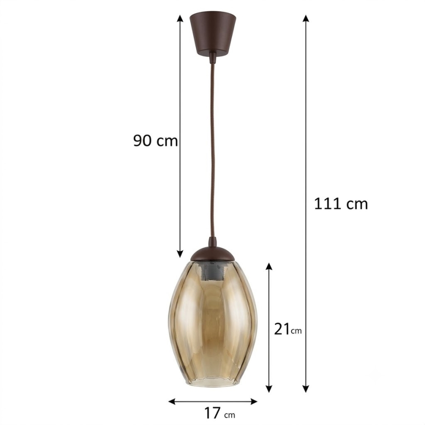 BRILAGI - LED Pendant Light on Cable RETRO GLASS 1xE27/60W/230V dia. 17 cm brown/smoky beige