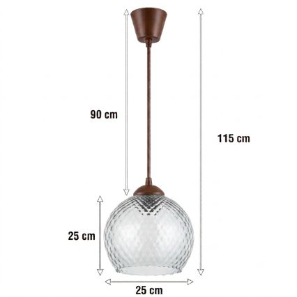 BRILAGI - LED pendant on cable RETRO GLASS 1xE27/60W/230V Ø 25 cm brown/smoky gray