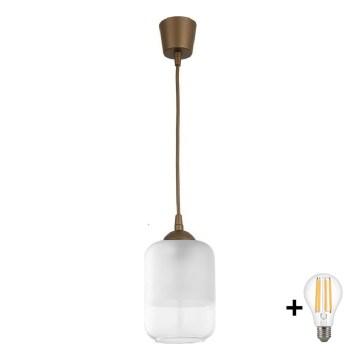 BRILAGI - LED cable pendant RETRO GLASS 1xE27/60W/230V Ø 14 cm brown/white