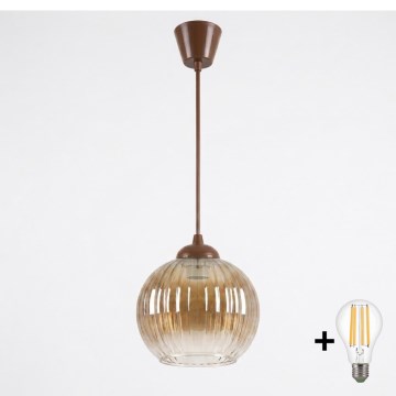BRILAGI - LED Cable Pendant RETRO GLASS 1xE27/60W/230V Ø 18 cm Brown/Smoky Brown