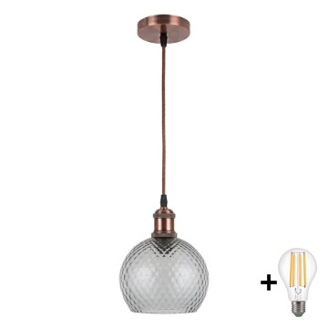 BRILAGI - LED cable pendant RETRO GLASS 1xE27/60W/230V, Ø 18 cm, copper/smoked gray