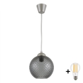 BRILAGI - LED cable pendant RETRO GLASS 1xE27/60W/230V Ø 18 cm silver/smoke gray