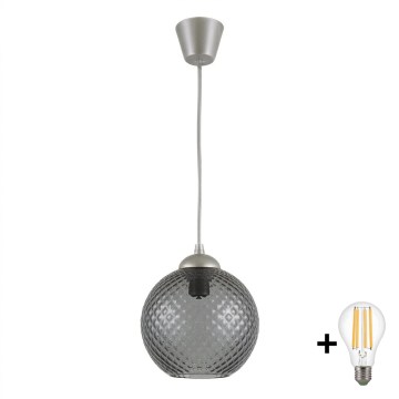 BRILAGI - LED cable pendant RETRO GLASS 1xE27/60W/230V Ø 18 cm silver/smoke gray
