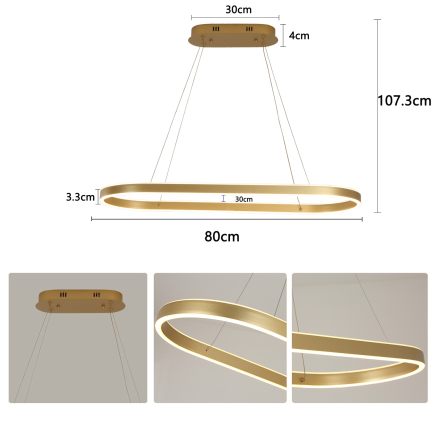 Brilagi - LED Cable-Suspended Chandelier PONDIE LED/44W/230V 80x30 cm Gold