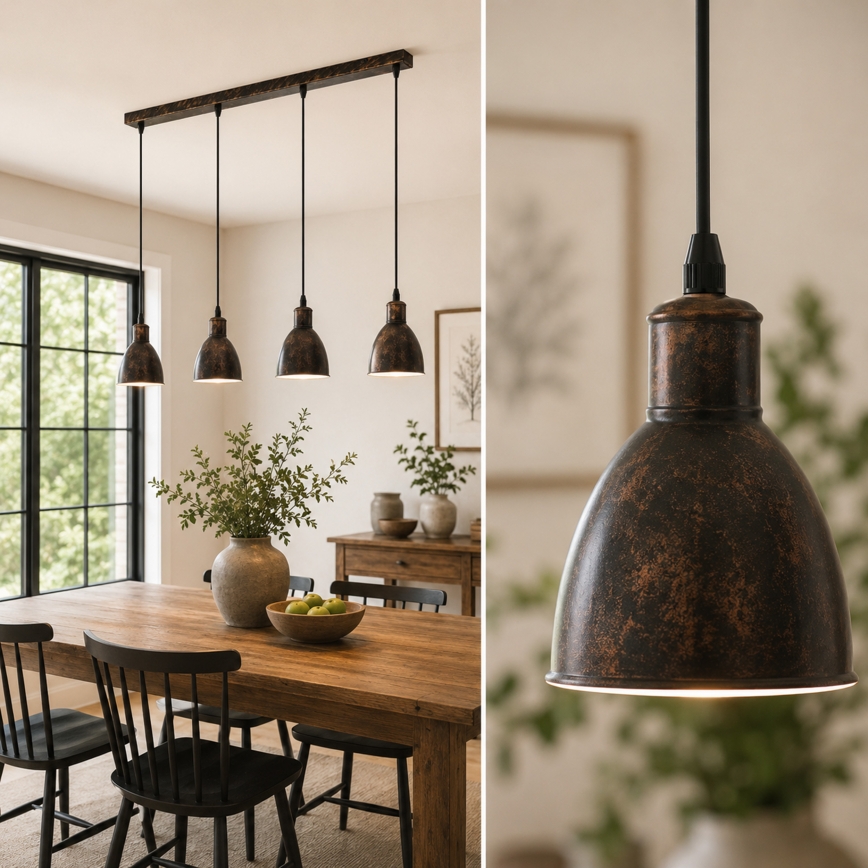 Brilagi - LED Cable-Suspended Chandelier RIDDY 4xE27/60W/230V copper/patina