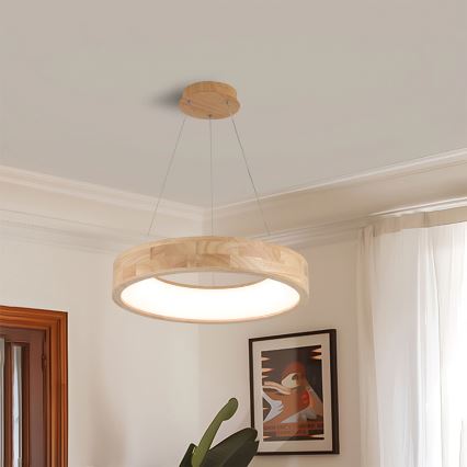 Brilagi - FALCON WOOD cable-suspended LED pendant LED/30W/230V 3000/4000/6000K diam. 45 cm, wood