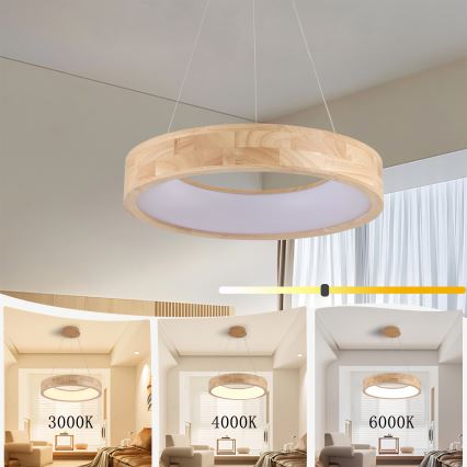 Brilagi - FALCON WOOD cable-suspended LED pendant LED/30W/230V 3000/4000/6000K diam. 45 cm, wood