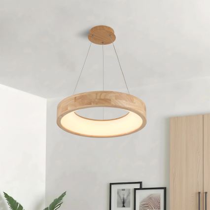 Brilagi - FALCON WOOD cable-suspended LED pendant LED/30W/230V 3000/4000/6000K diam. 45 cm, wood