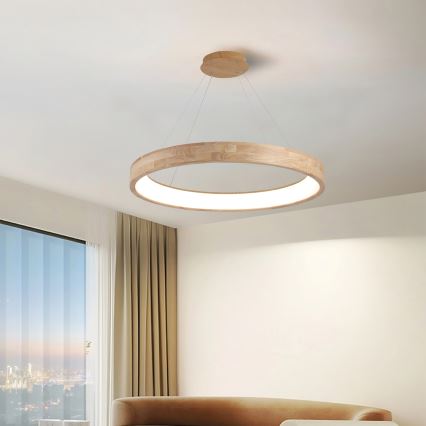 Brilagi - FALCON WOOD cable-suspended LED chandelier LED/60W/230V 3000/4000/6000K Ø 80 cm wood