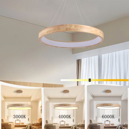 Brilagi - FALCON WOOD cable-suspended LED chandelier LED/60W/230V 3000/4000/6000K Ø 80 cm wood