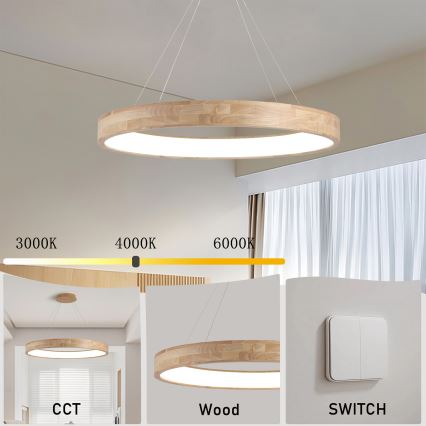 Brilagi - FALCON WOOD cable-suspended LED chandelier LED/60W/230V 3000/4000/6000K Ø 80 cm wood