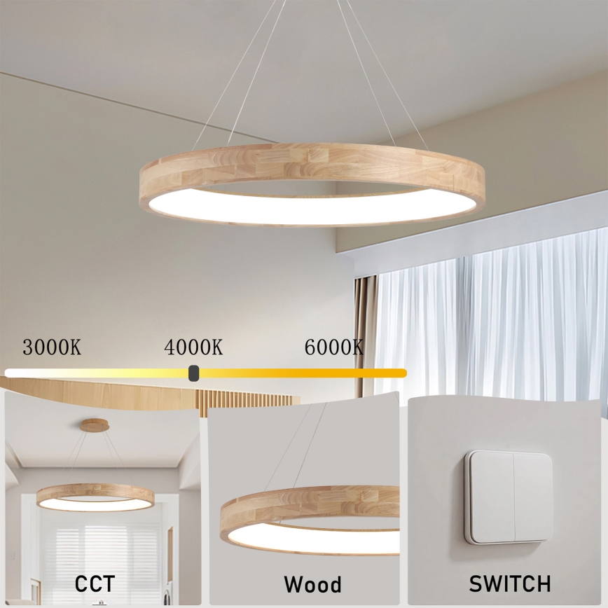 Brilagi - FALCON WOOD cable-suspended LED chandelier LED/60W/230V 3000/4000/6000K Ø 80 cm wood