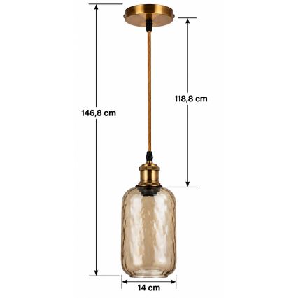 BRILAGI - LED cable-suspended pendant RETRO GLASS 1xE27/60W/230V Ø 14 cm gold/smoky brown
