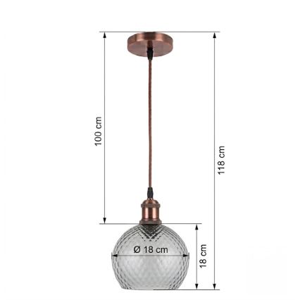 BRILAGI - LED cable pendant RETRO GLASS 1xE27/60W/230V, Ø 18 cm, copper/smoked gray