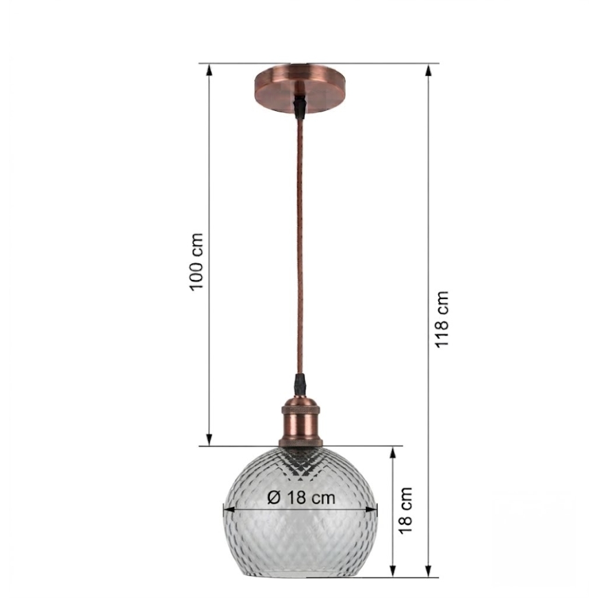 BRILAGI - LED cable pendant RETRO GLASS 1xE27/60W/230V, Ø 18 cm, copper/smoked gray
