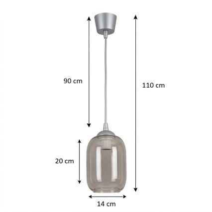BRILAGI - LED Cable-Suspended Pendant RETRO GLASS 1xE27/60W/230V Ø14 cm Silver/Smoky Grey