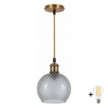 BRILAGI - LED cable-suspended pendant RETRO GLASS 1xE27/60W/230V Ø 18 cm gold/smoked grey