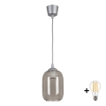 BRILAGI - LED Cable-Suspended Pendant RETRO GLASS 1xE27/60W/230V Ø14 cm Silver/Smoky Grey