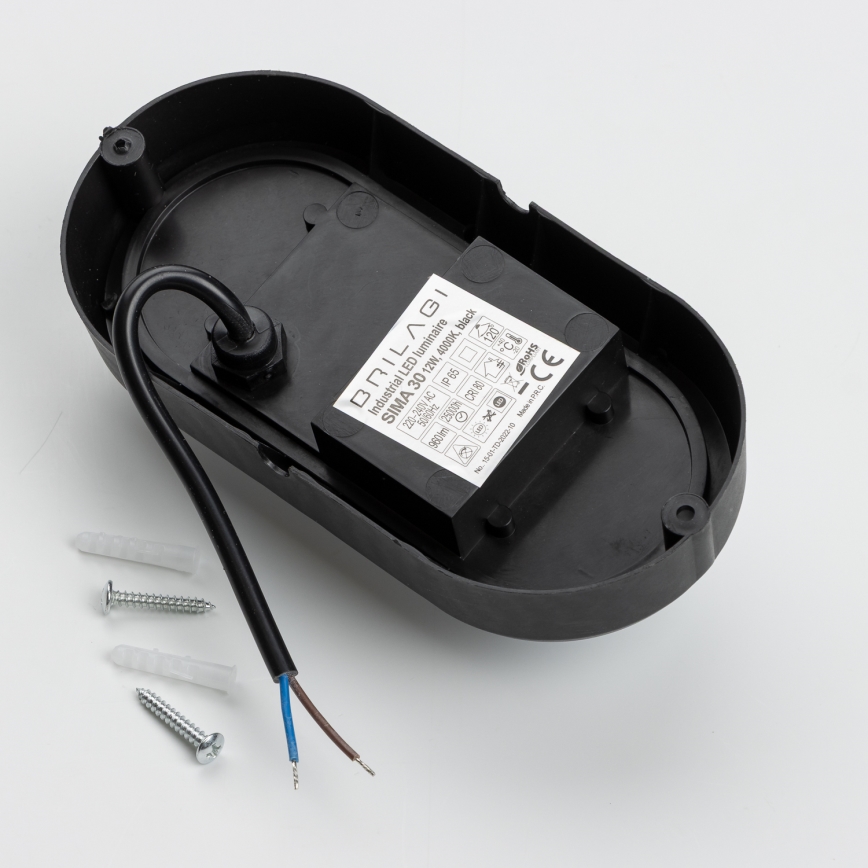 Brilagi - LED Ceiling heavy-duty light SIMA LED/12W/230V IP65 black