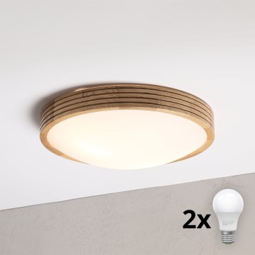 Brilagi - LED Ceiling Light CARVALHO MODERN SLIM 2xE27/60W/230V Ø 37.5 cm Oak