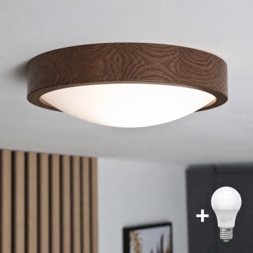 Brilagi - LED Ceiling Light CARVALHO SLIM 1xE27/15W/230V Oak-Walnut Ø27 cm