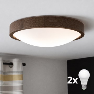 Brilagi - LED Ceiling Light CARVALHO SLIM 2xE27/15W/230V oak-walnut dia. 37 cm