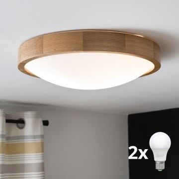 Brilagi - LED ceiling light CARVALHO SLIM 2xE27/30W/230V oak Ø 37 cm